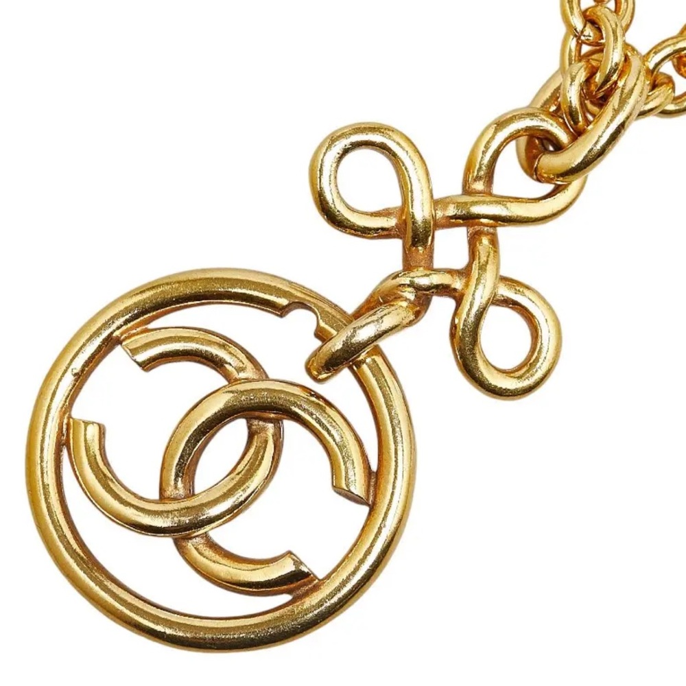 CHANEL Vintage 1993 Gold Plated Logo Medallion Chain Necklace 27”, CC logo 3” - Picture 10 of 10